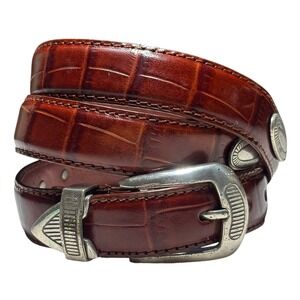 Irvine Park Mens XL Western Belt Brown Croc Embossed Italian Leather USA